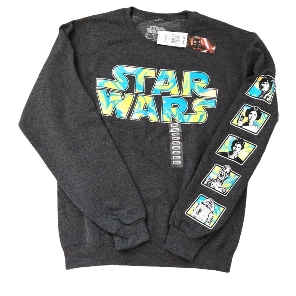 New! Disney Star Wars Crew Neck Pullover Sweatshirt Grey Tie Dye Sweater Unisex